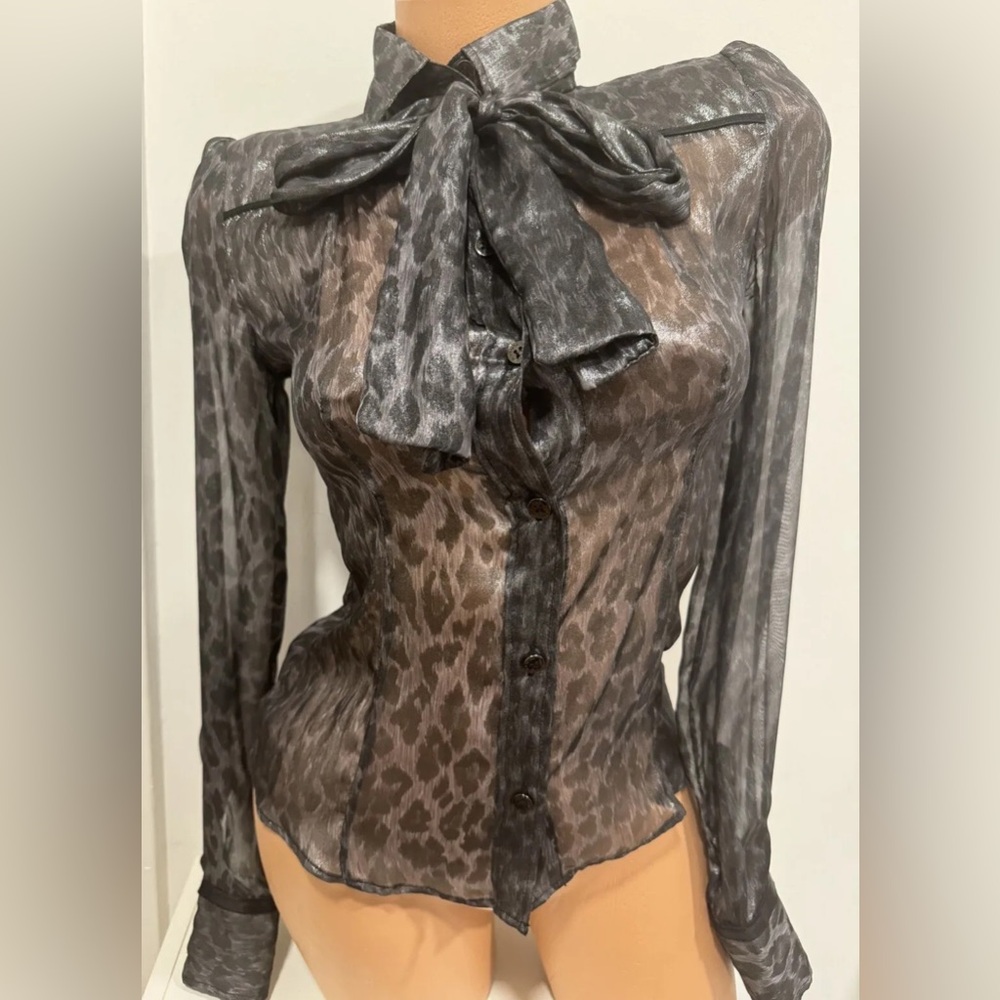 Dolce & Gabbana Silk Chiffon Leopard Print Shimmer Blouse